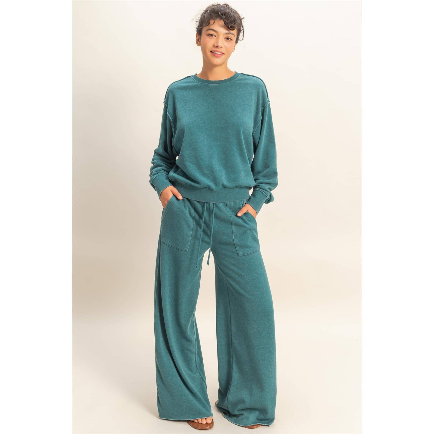 Raw Edge Detail Burnout Sweatshirt - Dark Teal