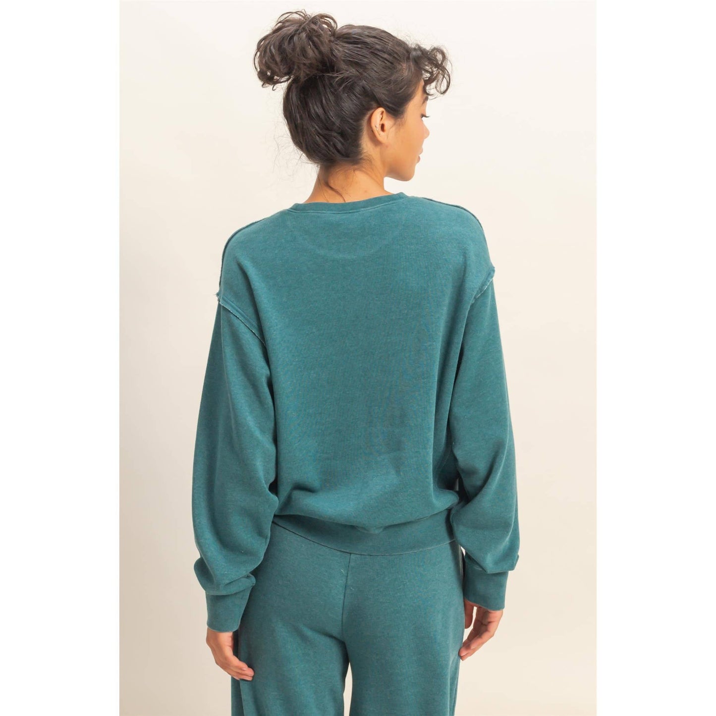 Raw Edge Detail Burnout Sweatshirt - Dark Teal