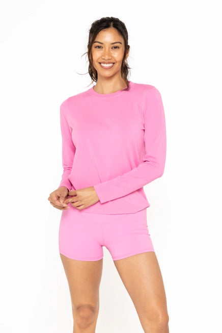 PRIMA COTTON BLEND LONG SLEEVE TEE - FUSCHIA