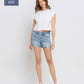 PLUS SIZE MID RISE RAW DISTRESSED HEM SHORTS