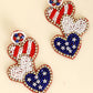 Patriotic USA Flag Heart Seed Beaded Earrings