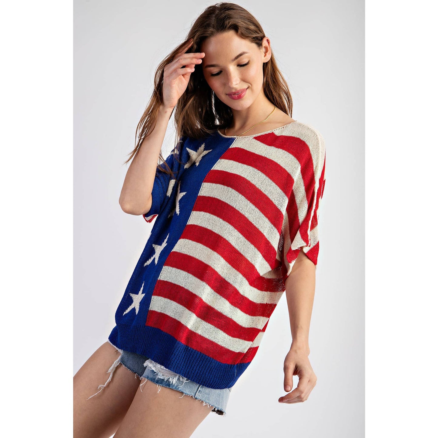 AMERICAN FLAG PRINTS STRIPES SLEEVELESS LIGHT WEIGHT KNITTIN