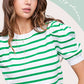*Puff  Short Sleeve Spring Summer Stripe Top - Apple Green