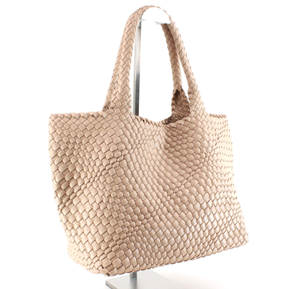 Woven Tote Bag w/Cosmetic Pouch - Apricot