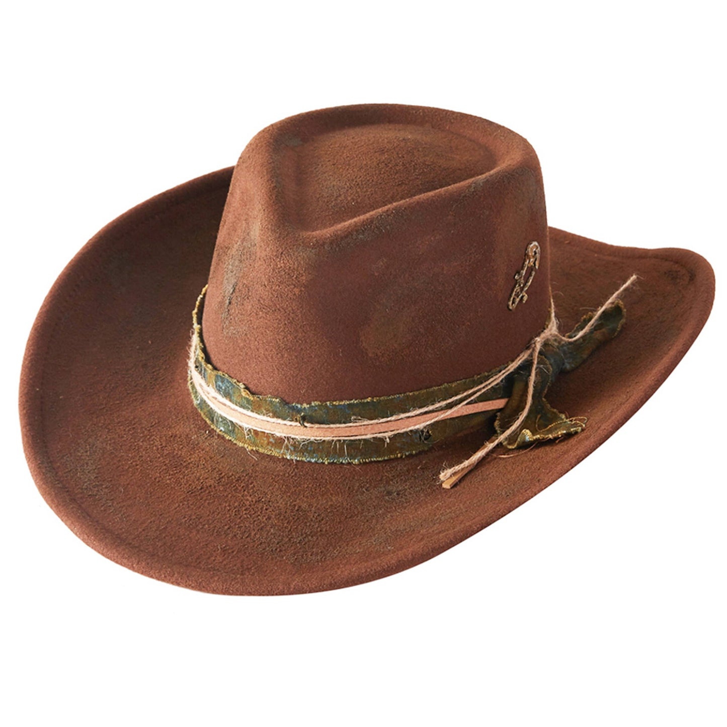Distressed Fabric Band Cowgirl Fedora Hat