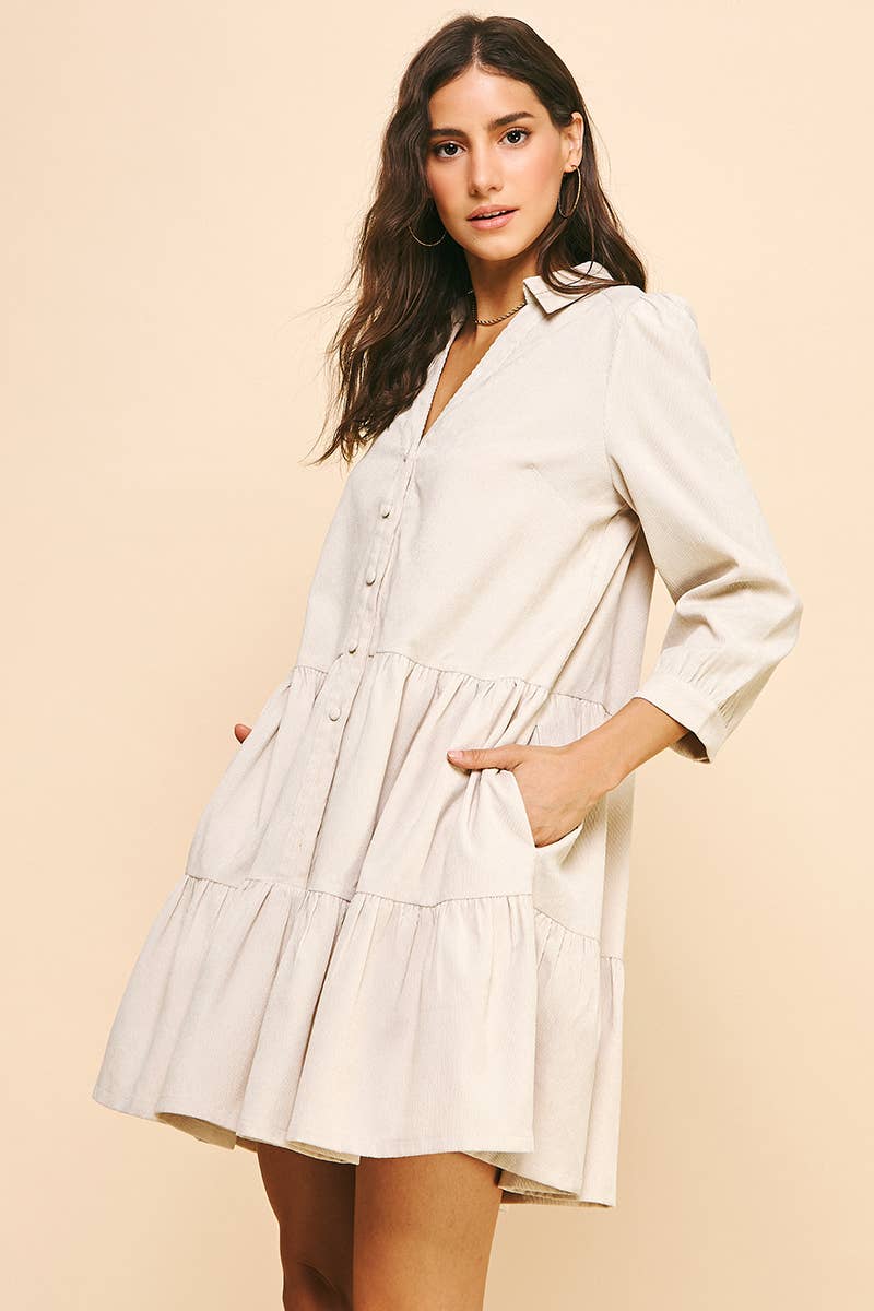 BUTTON DOWN MINI DRESS - CREAM