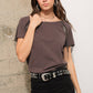 Slub Jersey Rhinestone Fringe T Shirt Top - Charcoal