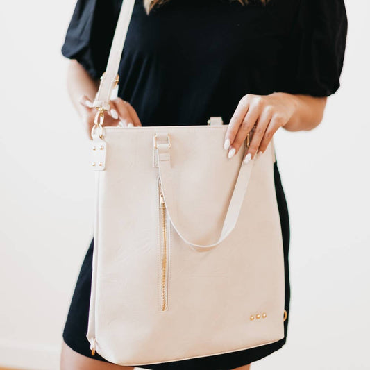 Cream Upper East Side Vegan Leather Backpack & Crossbody Tote Bag