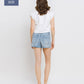 PLUS SIZE MID RISE RAW DISTRESSED HEM SHORTS