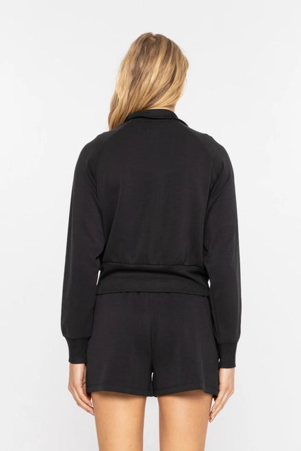 CROPPED MOCK NECK ZIP UP JACKET - BLACK