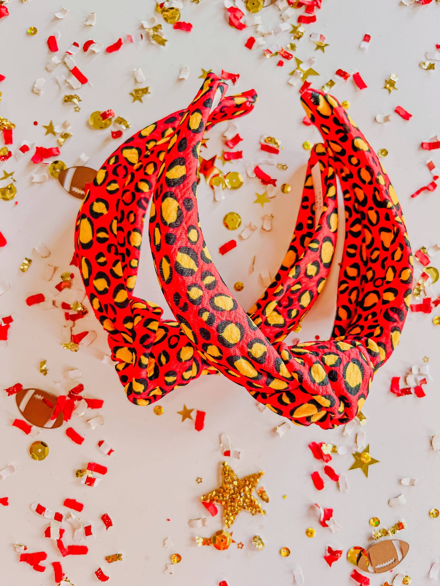 *Red Gold Leopard Knotted Headband