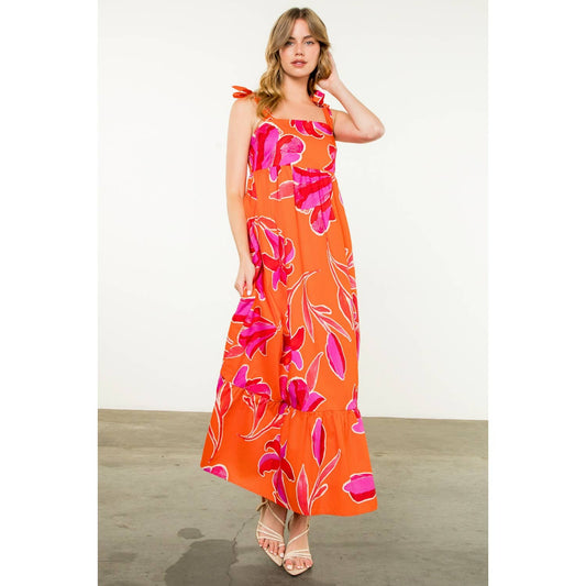 THML Tie Strap Floral Print Maxi Dress