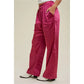 FUCHSIA SATIN WIDE-LEG PANTS WITH PLEATED DETAIL