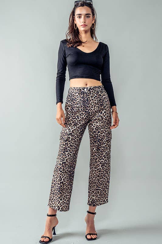 Savanna Leopard Cropped Cargo Pants