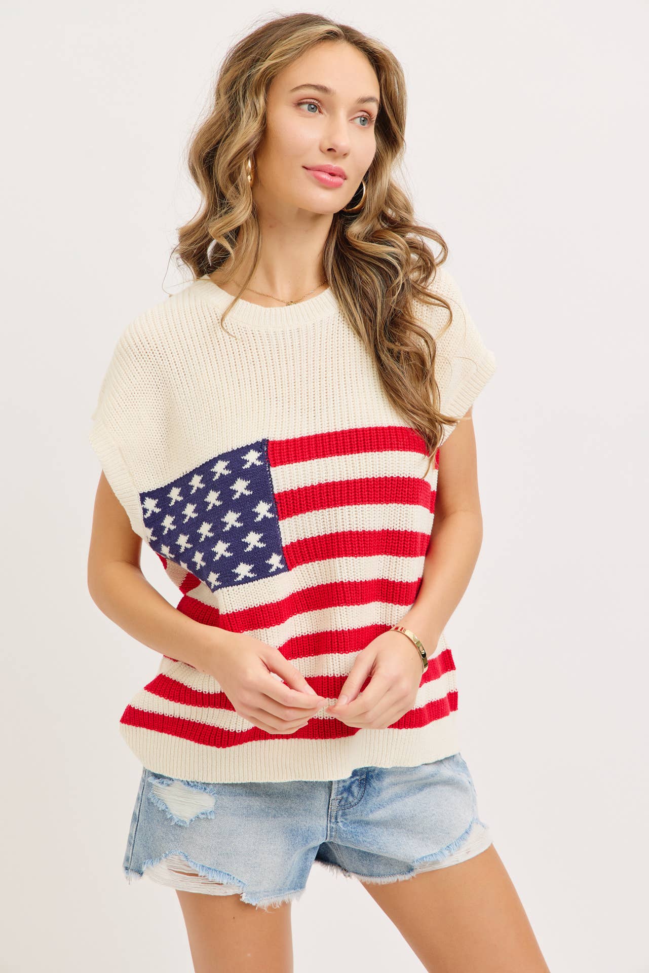 STAR AND STRIPE AMERICAN FLAG KNIT TOP