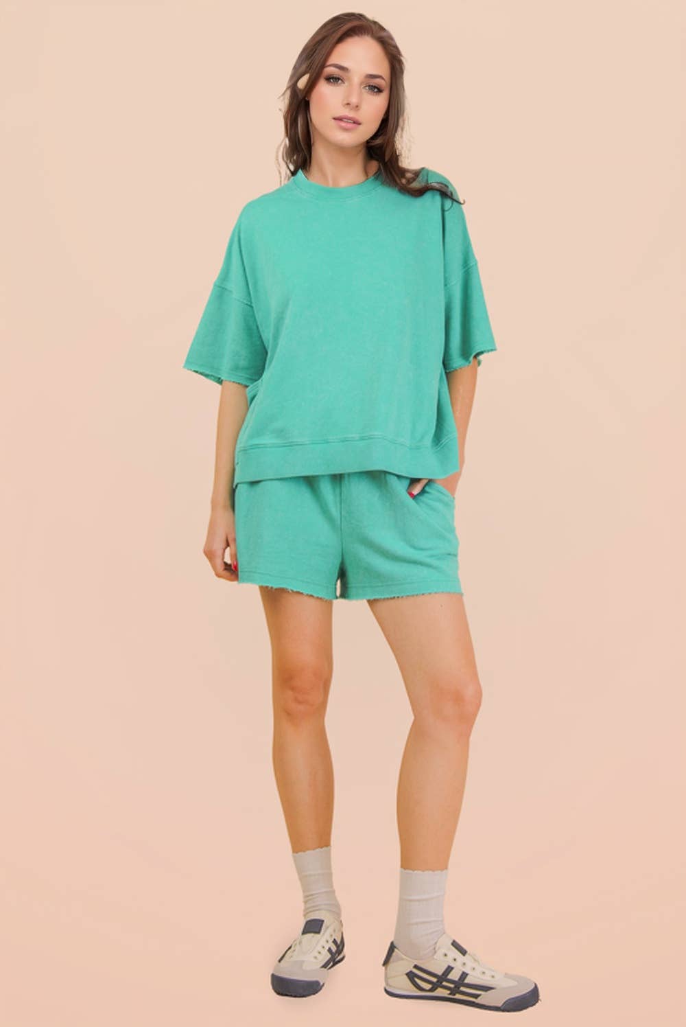 PS Mineral Washed Knit Casual Top & Shorts