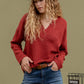 SOLID NOTCH NECK KNIT TOP - BURGANDY