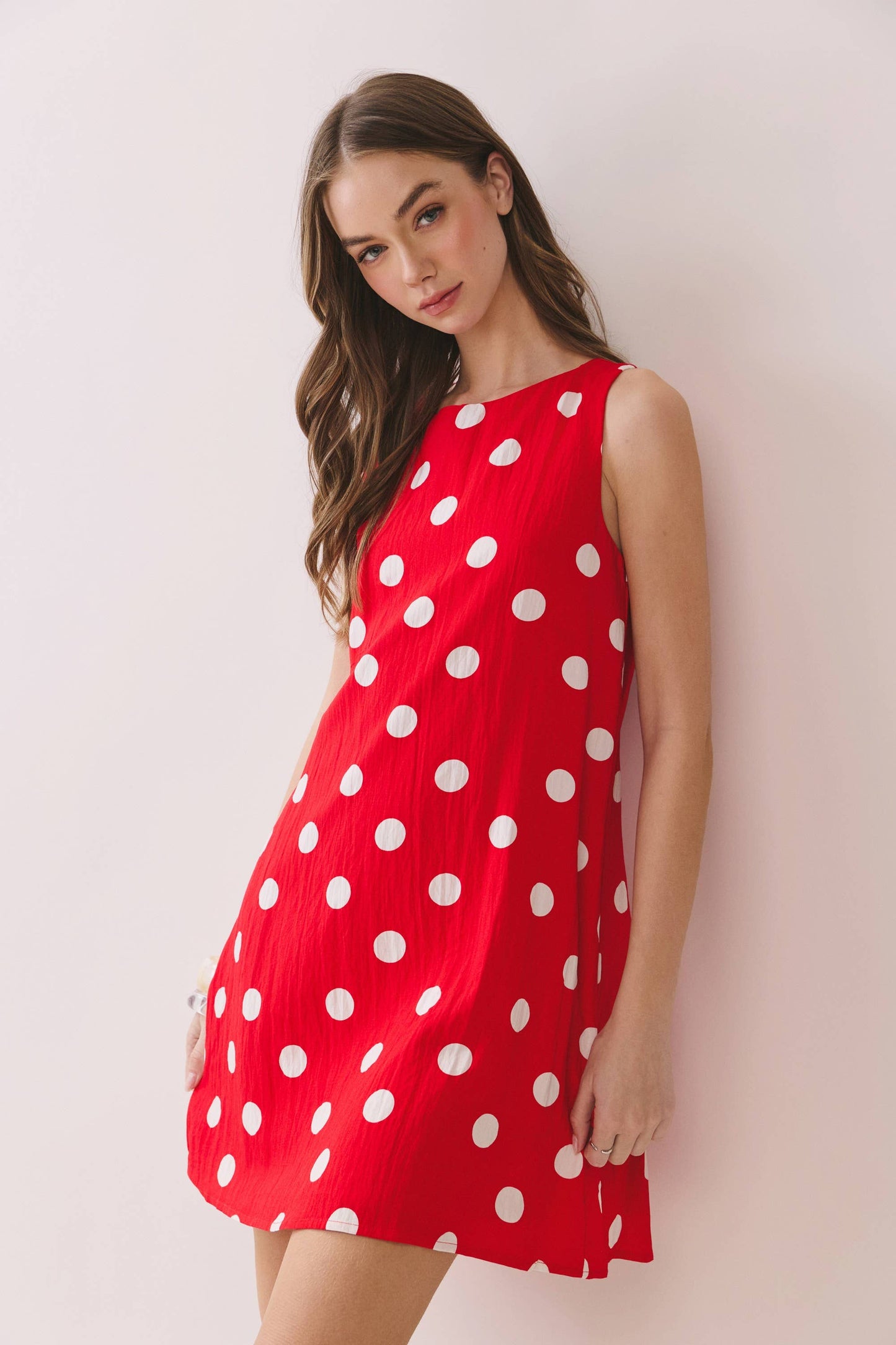 Polka Dot Print Sleeveless Shift Dress