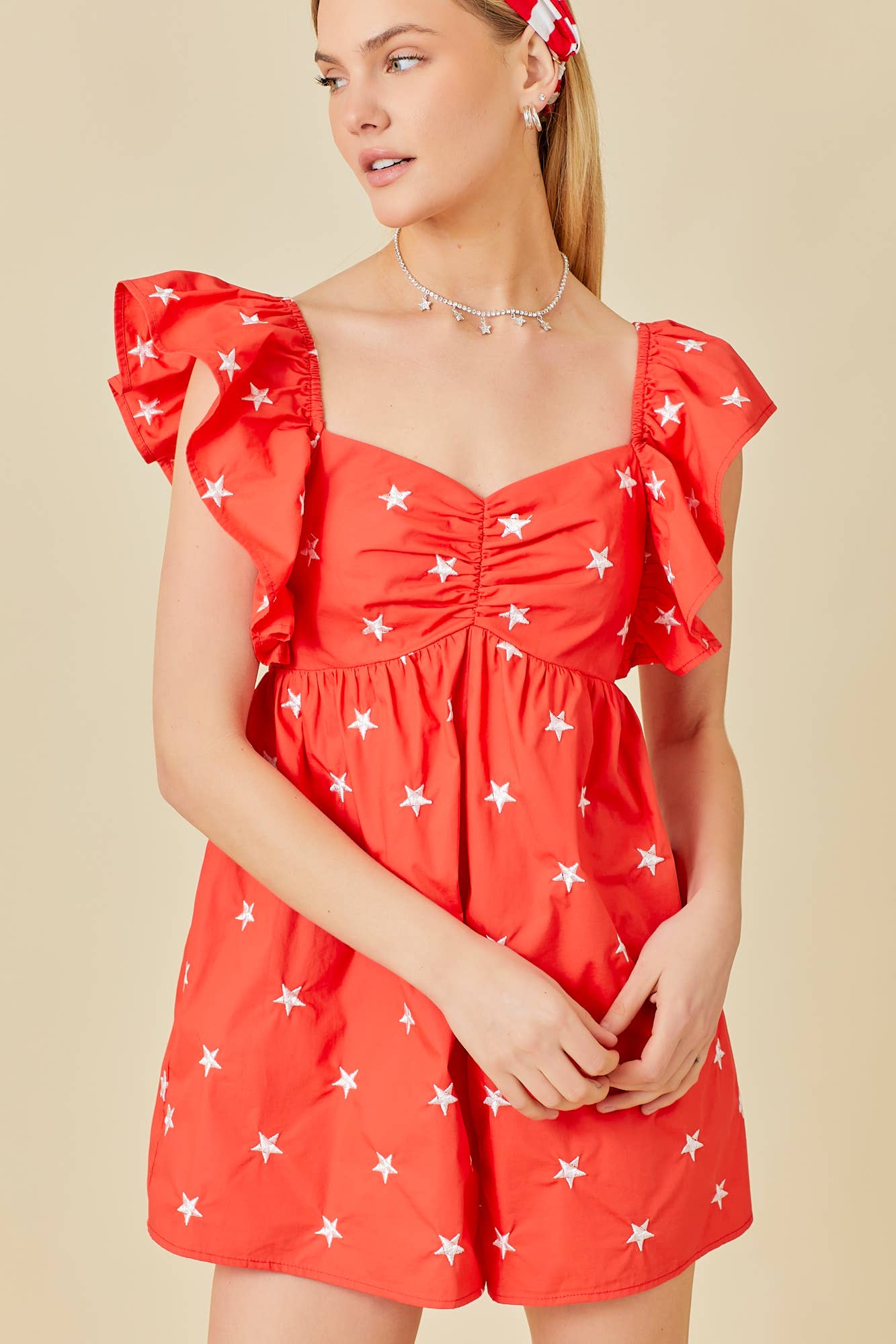 Star Embroidered Ruffle Romper