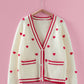 Heart Pattern Contrast Trim Knit Cardigan