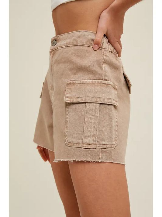 MOCHA DENIM CARGO SHORTS