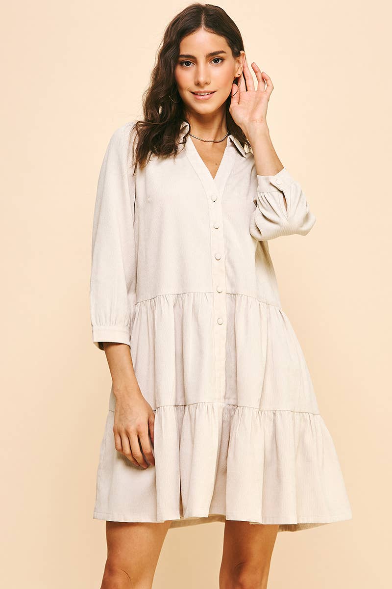 BUTTON DOWN MINI DRESS - CREAM