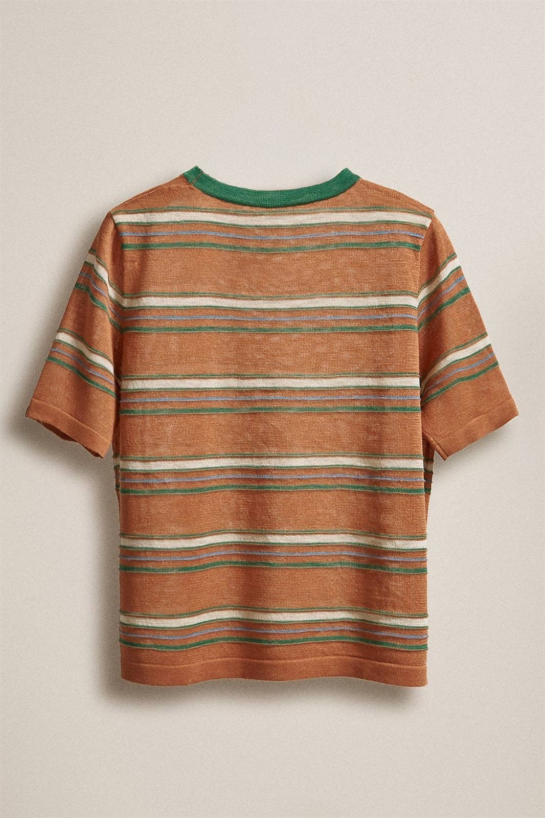 Striped Knit Ringer Tee W Crew Neck