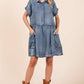 WASHED CHAMBRAY PATCH POCKET SHIRT MINI DRESS