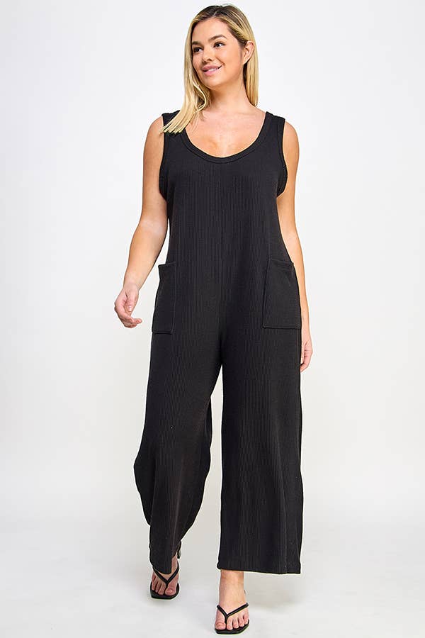 Ribbed Jumpsuit Overalls - Plus Size Clothing