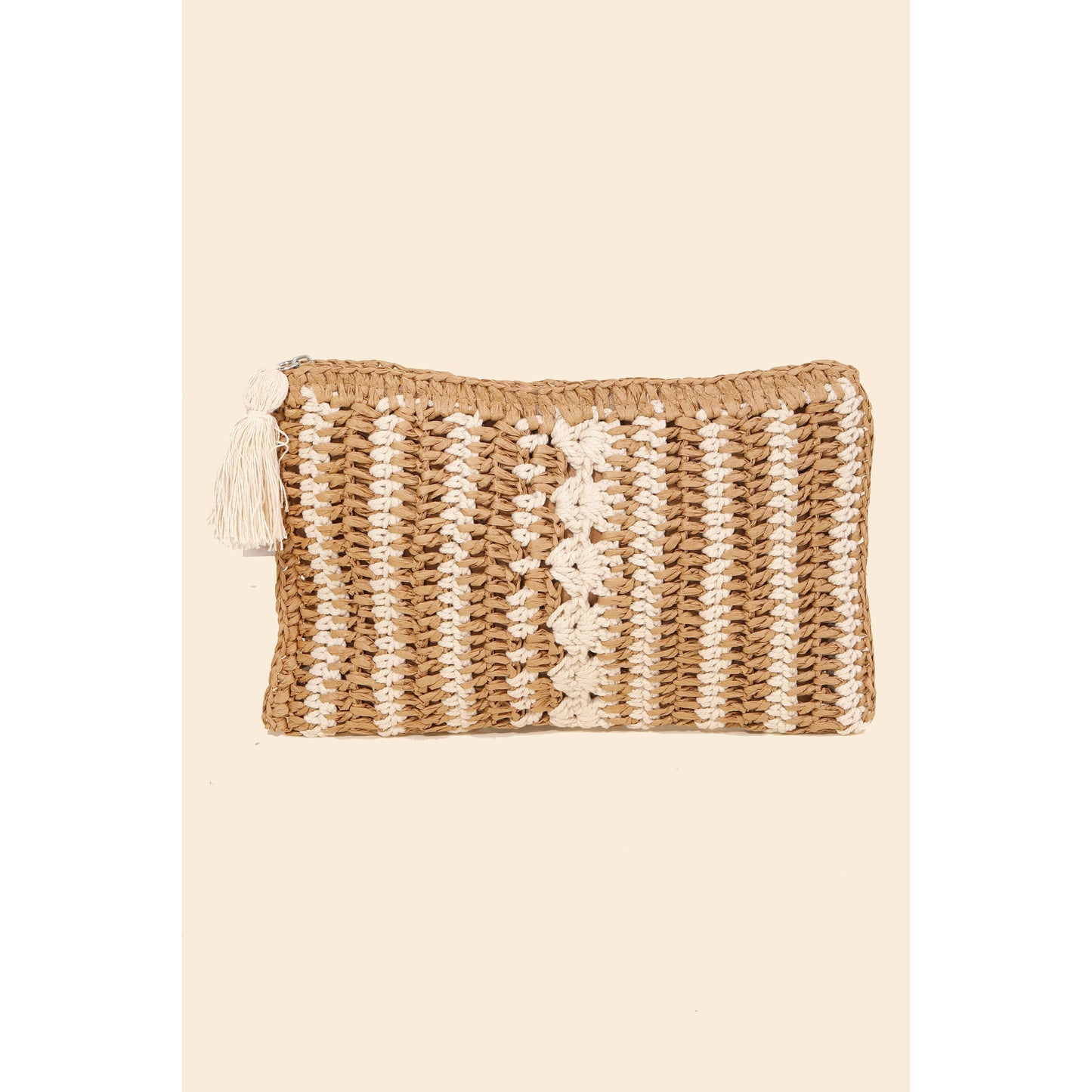 Tassel Zipper Straw Knit Cosmetic Bag