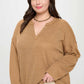 *PLUS SOLID NOTCH NECK KNIT TOP - ALMOND