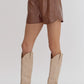 *Brown Metallic Texture High-Waisted Shorts