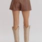 *Brown Metallic Texture High-Waisted Shorts