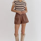 *Brown Metallic Texture High-Waisted Shorts