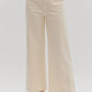 Ecru Solid High Waisted Wide Leg Ankle Length Pants