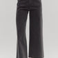 Black Solid High Waisted Wide Leg Ankle Length Pants