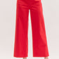 Red Solid High Waisted Wide Leg Ankle Length Pants