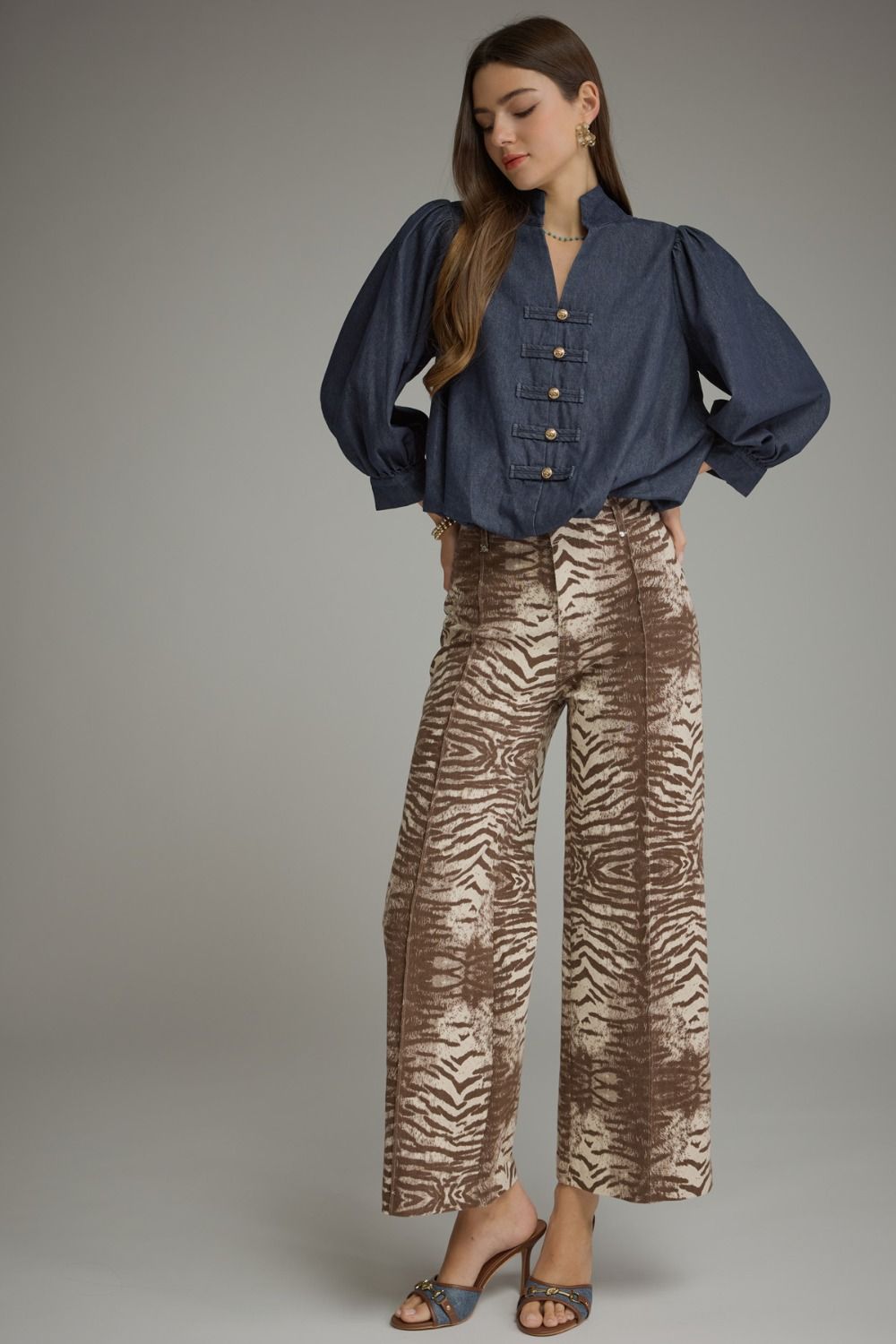 Animal print wide leg pants