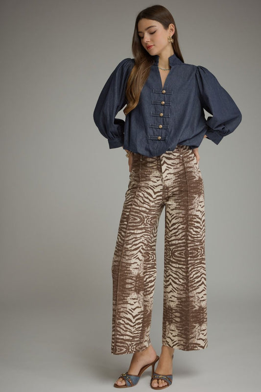 Animal print wide leg pants