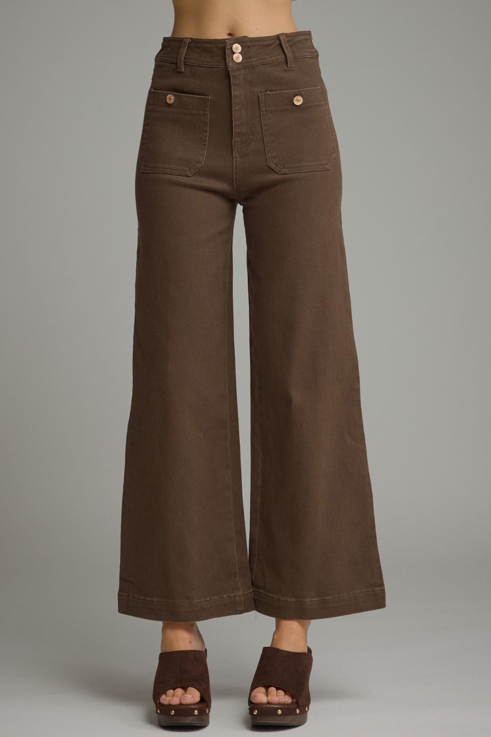 Solid wide leg pants - Brown