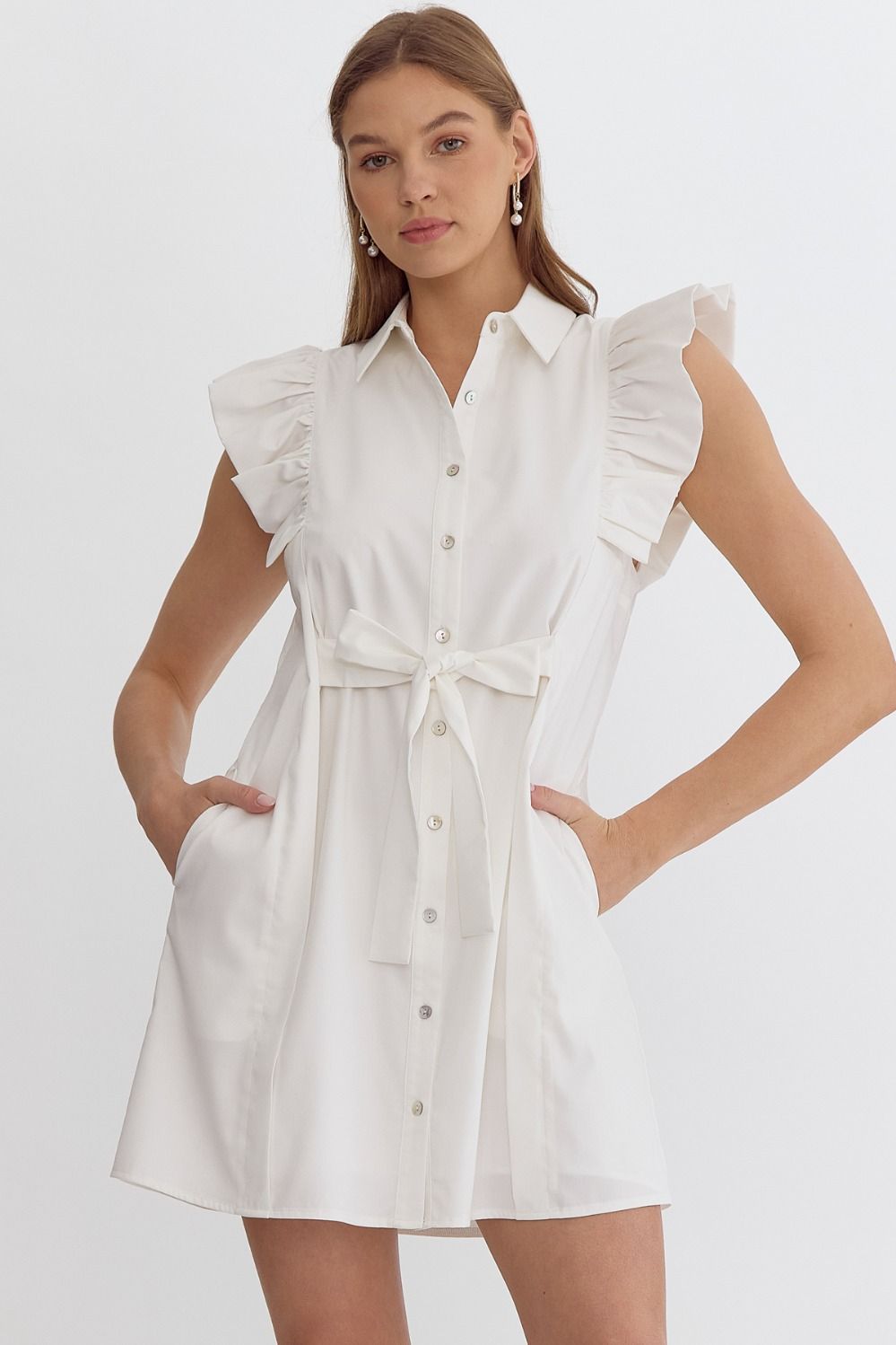 White Collard Button-up Mini Dress