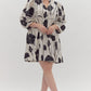 *Plus Size - Black and White Printed v-neck 3/4 sleeve mini dress