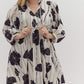 *Plus Size - Black and White Printed v-neck 3/4 sleeve mini dress
