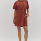 *Solid Round Neck Short Sleeve Mini Dress - Chestnut
