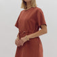 *Solid Round Neck Short Sleeve Mini Dress - Chestnut