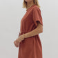 *Solid Round Neck Short Sleeve Mini Dress - Chestnut