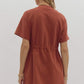 *Solid Round Neck Short Sleeve Mini Dress - Chestnut