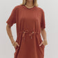 *Solid Round Neck Short Sleeve Mini Dress - Chestnut