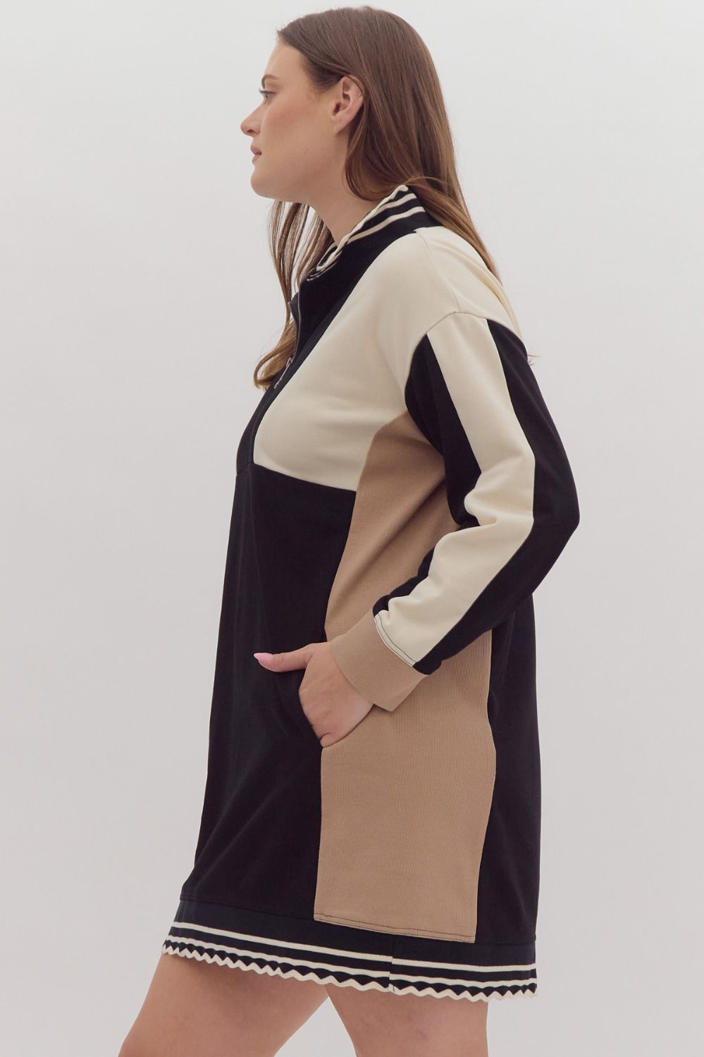 Plus Size Colorblock long sleeve collared mini dress Wild With Grace Boutique Plus Size Colorblock long sleeve collared mini dress Wild With Grace Boutique