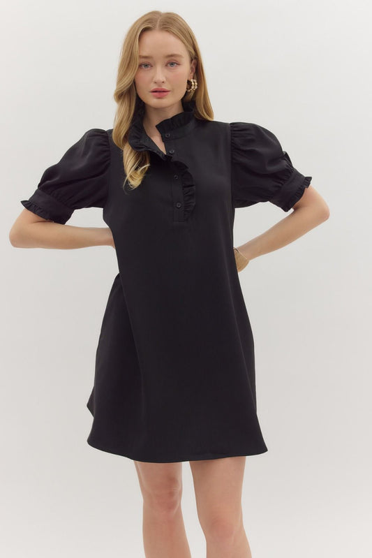 Solid Puff Sleeve Mini